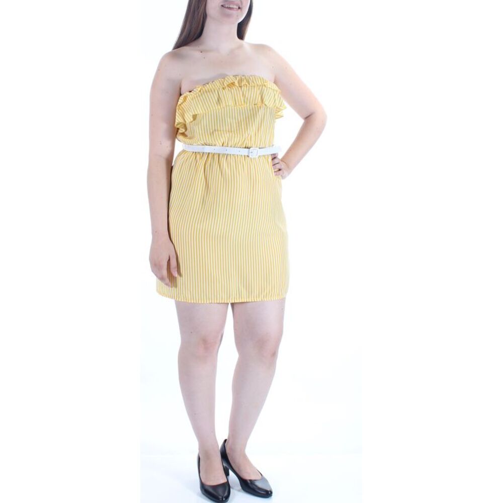 ROLY POLY Womens Yellow Striped Sleeveless Above The Knee Dress Size: L